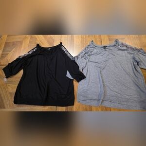 Jessica Simpson Cutout Beaded Sleeves Top Set 2 Black Gray Few Bead Flaws